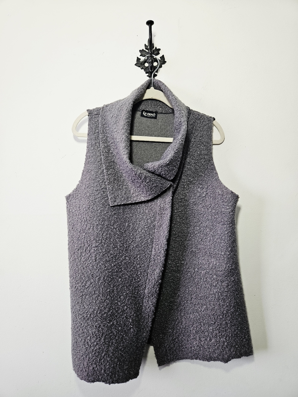 Le Nove Boucle Wool Vest Size L Oversized Lagenlook Fit Made In Italy - Picture 2 of 5
